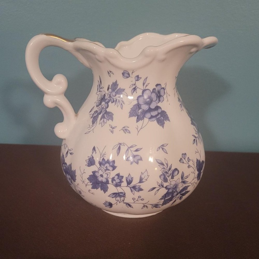 American Cut Crystal Blue Floral Pitcher 837/512